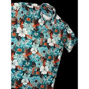 Tattoo Golf Polo Aloha Shirt Mens XL Blue Floral Skull Performance Tropical